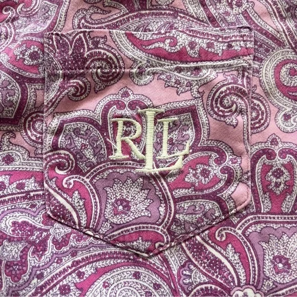 Lauren Ralph Lauren Black Label Purple Pink Paisley Nite Shirt Gown Women Medium - Picture 5 of 9